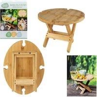 Summit Ocio Rincorn Bamboo Folding Snack Table W Wine Glass Holders