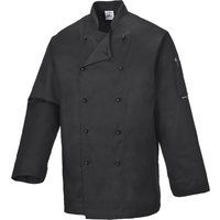 Portwest Somerset Chefs Jacket L/S, Size: XL, Colour: Black, C834BKRXL
