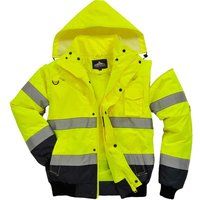 PORTWEST Hi Vis Contrast Bomber Jacket Fur Lined Detachable Sleeves Safety C465