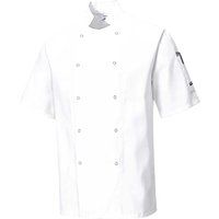 Portwest C733 Men/'s Cumbria Chef Jacket Lightweight Short Sleeve Durable Workwear Multi Functional Apron with Sleeve Pocket Machine Washable, White, S