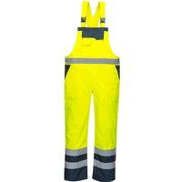 Portwest S488 Men/'s Waterproof Hi Vis Breathable Contrast Rain Bib and Brace Yellow/Navy, Large