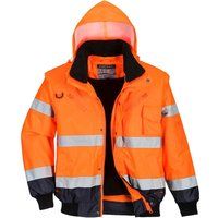 PORTWEST Hi Vis Contrast Bomber Jacket Fur Lined Detachable Sleeves Safety C465