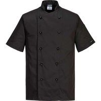 Portwest C734 Chef Jacket Protective Safety Short Sleeve Coat Stain Resistant Durable Workwear Unisex Professional Modern Chesfswear, Black, Large