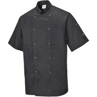 Portwest C733 Cumbria Chef Jacket - Lightweight Short Sleeve Comfort Workwear Black, Small