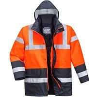 Portwest S466 Men/'s Waterproof Hi Vis Traffic Jacket - Reflective Safety Coat Red/Navy, Large