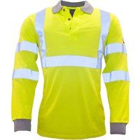 Portwest FR77 Lightweight Flame Resistant Anti-Static Hi-Vis Long Sleeve Polo Shirt Yellow, Large