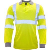 Portwest FR77 Lightweight Flame Resistant Anti-Static Hi-Vis Long Sleeve Polo Shirt Yellow, Large