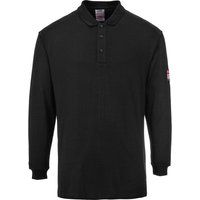 Portwest Flame Resistant Anti-Static Long Sleeve Polo Shirt, Colour: Black, Size: L, FR10BKRL
