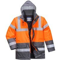 Portwest high visibility waterproof lined orange Rail Traffic coat #S467