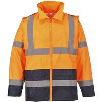 Portwest Hi-Vis Classic Contrast Rain Jacket, Colour: Orange/Navy, Size: M, H443ONRM
