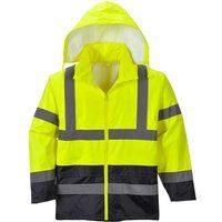 Portwest H443YNRXL Series H443 Hi-Vis Classic Contrast Rain Jacket, Regular, Size: X-Large, Yellow/Navy