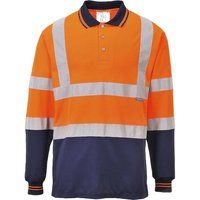 Portwest Two-Tone Long Sleeved Polo, Size: S, Colour: Orange/Navy, S279ONRS