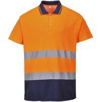 Portwest Hi-Vis Cotton Contrast Polo Shirt Moisture Wicking 40+ UPF Rated Fabric