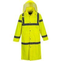 Portwest H445 Men/'s Waterproof Hi Vis Raincoat - Reflective Lightweight Long Rain Jacket with Hood Safety Workwear ANSI Class 3 Yellow, Medium
