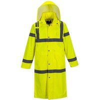 Portwest H445 Men/'s Waterproof Hi Vis Raincoat - Reflective Lightweight Long Rain Jacket with Hood Safety Workwear ANSI Class 3 Yellow, Medium