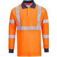 Modaflame Mens RIS Anti Static Flame Resistant Long Sleeve Polo Shirt Orange M