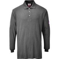 Portwest FR10 Flame Resistant Anti-Static Long Sleeve Polo Shirt Grey, Large