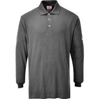 Portwest FR10 Flame Resistant Anti-Static Long Sleeve Polo Shirt Grey, Large