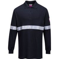 Portwest Flame Resistant Anti-Static Long Sleeve Polo Shirt with Reflective Tape, Size: XL, Colour: Navy, FR03NARXL
