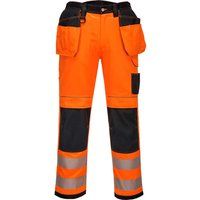 Portwest T501 Mens PW3 Hi Vis Work Trousers - Holster Pocket Workwear Safety Construction Trousers Orange/Black, 36