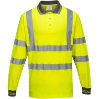 Portwest Hi Vis Cotton Comfort Polo Long Sleeve Shirt Yellow M