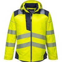 Portwest T400 Men/'s PW3 Lightweight Hi Vis Hooded Work Jacket Reflective Full Zip Safety Utility Quilt Lined Waterproof Workwear Yellow/Navy, Medium