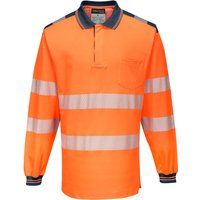 Portwest PW3 Hi-Vis Polo Shirt L/S, Size: 4XL, Colour: Orange/Navy, T184ONR4XL