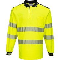 Portwest PW3 Hi Vis Cotton Comfort Polo Long Sleeve Shirt Yellow / Black 4XL