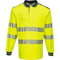 Portwest PW3 Hi Vis Cotton Comfort Polo Long Sleeve Shirt Yellow / Navy 4XL