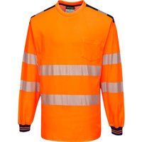 Portwest T185 Lightweight PW3 Hi-Vis Cotton Comfort T-Shirt L/S Orange/Navy, Medium