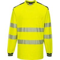 Portwest PW3 Hi Vis Cotton Comfort Long Sleeve T Shirt Yellow / Navy 4XL