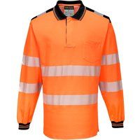 Portwest PW3 Hi Vis Cotton Comfort Polo Long Sleeve Shirt Orange / Black 4XL