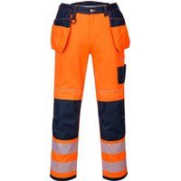 Portwest T501 Mens PW3 Hi Vis Work Trousers - Holster Pocket Workwear Safety Construction Trousers Orange/Navy, 38