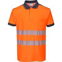 Portwest PW3 Hi Vis Cotton Comfort Polo Short Sleeve Shirt Orange / Navy L