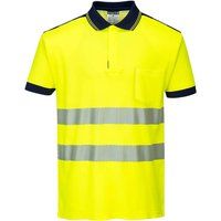 Portwest PW3 Hi-Vis Polo Shirt S/S, Size: L, Colour: Yellow/Navy, T180YNRL