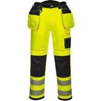 Portwest T501 Mens PW3 Hi Vis Work Trousers - Holster Pocket Workwear Safety Construction Trousers Yellow/Black Short, 33