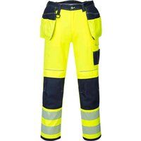 Portwest T501 Mens PW3 Hi Vis Work Trousers - Holster Pocket Workwear Safety Construction Trousers Yellow/Navy Short, 40
