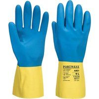 Portwest A801 Double Dipped Latex Gauntlet Yellow/Blue, Large