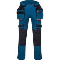 Portwest DX440 Lightweight Detachable Holster Work Trousers Mens Multi Pockets Stretch Safety Workwear Cargo Combat Pants with Free Knee Pads Metro Blue, 44