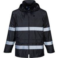 Portwest Classic Iona black hi-vis lightweight waterproof rain work jacket #F440