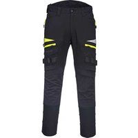 Portwest DX449 Mens Slim Fit Work Trousers - Durable Construction Work Hi Vis Cargo Trousers with Stretch Fabric and Knee Pad Pockets Black, 38