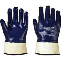 Portwest Fully Dipped Heavy Duty Nitrile Safety Cuff Gloves Navy 2XL Pack of 1