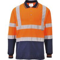 Portwest Mens Hi Vis Contrast Polo Long Sleeve Shirt Orange / Navy 4XL