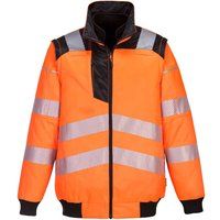 Portwest PW3 orange/black hi-vis 3-in-1 water resistant work pilot jacket #PW302