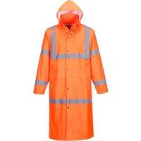 Portwest Unisex Hi-Vis Safety Workwear X-Long Waterproof Hooded Rain Coat 122cm Long L Orange