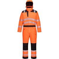 Portwest PW3 orange/black hi-vis waterproof padded winter work coverall #PW352