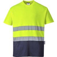 Portwest Hi Vis Cotton Comfort Contrast Short Sleeve T Shirt Yellow / Navy XS