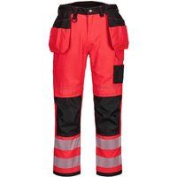 Portwest T501 Mens PW3 Hi Vis Work Trousers - Holster Pocket Workwear Safety Construction Trousers Red/Black, 32