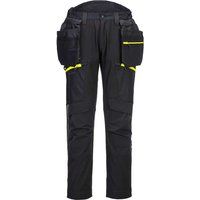 Portwest DX450 Lightweight Detachable Holster Work Trousers Mens Softshell Multi Pockets Stretch Safety Workwear Cargo Combat Pants Black, 40