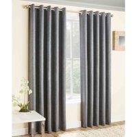 Silver Grey Vogue Thermal Blockout Woven Lined Eyelet Top Ring Top Curtains Pair